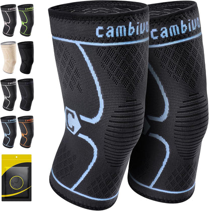CAMBIVO 2 Pack Knee Braces for Women & Men, Knee Compression Sleeves for Knee Pain Relief, Knee Support with Non-Slip Silicone, Breathable, for Running, Workout, Weightlifting & Daily Use, Arthritis Support (Black, Medium)