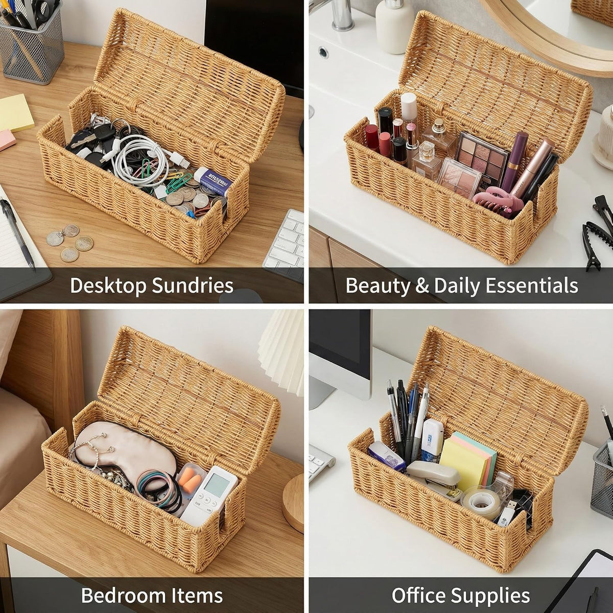 PP Rattan Cable Management Box to Hide Cords and Power Strip