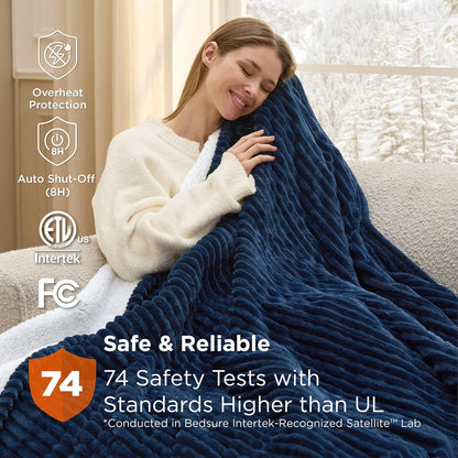 Bedsure GentleSoft Heated Blanket Throw - Soft Ribbed Flannel Electric Blanket, Gifts for Grandma (50x60 inches, Grey)