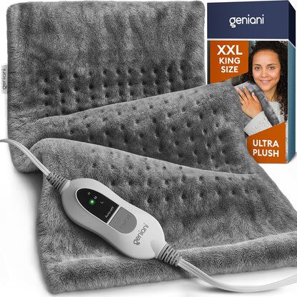 GENIANI Electric Heating Pad for Back Pain & Cramps Relief, Electric Throw, Self Care Gifts for Women, Heating Pad for Neck & Shoulder, Machine Washable Microplush, Auto Shut Off (12"x24", Tabby Gray)
