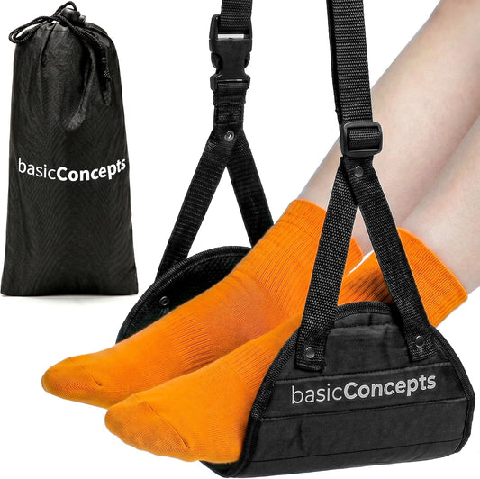 BASIC CONCEPTS Airplane Adjustable Foot Hammock (2 Pack), Perfect or Office Footrest to Relax Your Feet (Memory Foam) - for Travel Accessories, Desk Hammock, Comfy Hanger
