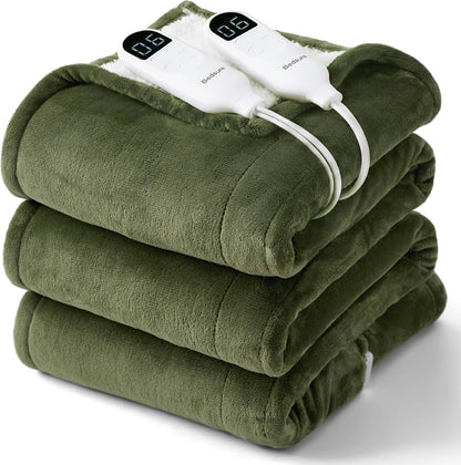Bedsure Heated Blanket Throw Blanket with Preheat Function - Fast Heating Electric Blanket, Soft Flannel Throw with 6 Time Settings(Up to 10H), 6 Heating Settings, Gifts for Grandma (50"x60", Cream)