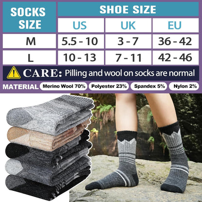 Sandsuced Merino Wool Hiking Warm Socks Thermal Winter Cozy Crew with Cushioned Sole & Moisture Wicking 5 Pairs for Women