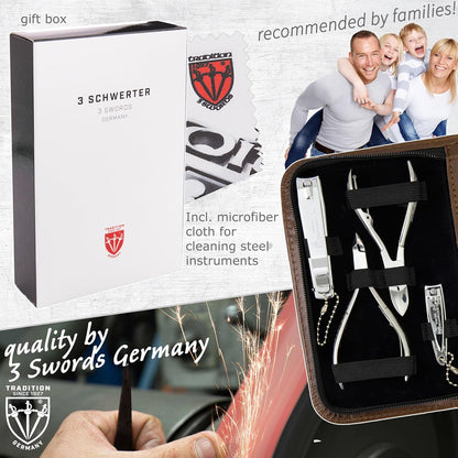 3 Swords Germany - brand quality 10 piece manicure pedicure grooming kit set for professional finger & toe nail care scissors clipper fashion leather case in gift box, Made by 3 Swords (00286)