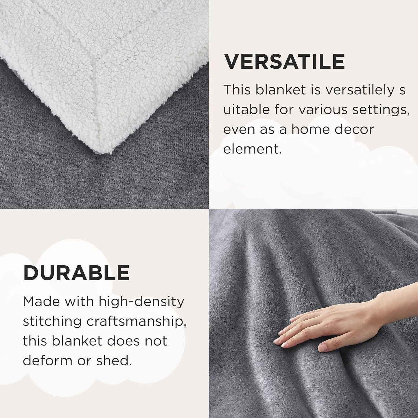 Bedsure GentleSoft Sherpa Fleece Throw Blanket for Couch, Non-Heated, Thick & Warm Cozy Blanket for Winter, Soft Fuzzy Plush Throw Gifts for Women and Men, Grey, 50x60 Inches