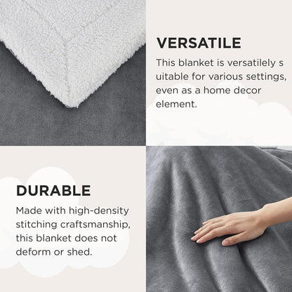 Bedsure GentleSoft Sherpa Fleece Throw Blanket for Couch, Non-Heated, Thick & Warm Cozy Blanket for Winter, Soft Fuzzy Plush Throw Gifts for Women and Men, Grey, 50x60 Inches