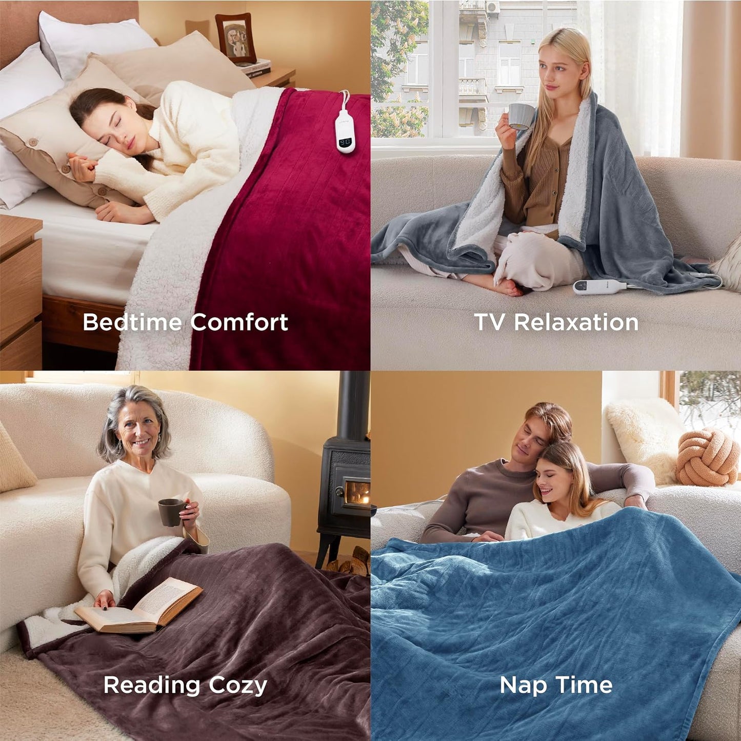 Bedsure Heated Blanket Throw Blanket with Preheat Function - Fast Heating Electric Blanket, Soft Flannel Throw with 6 Time Settings(Up to 10H), 6 Heating Settings, Gifts for Grandma (50"x60", Cream)