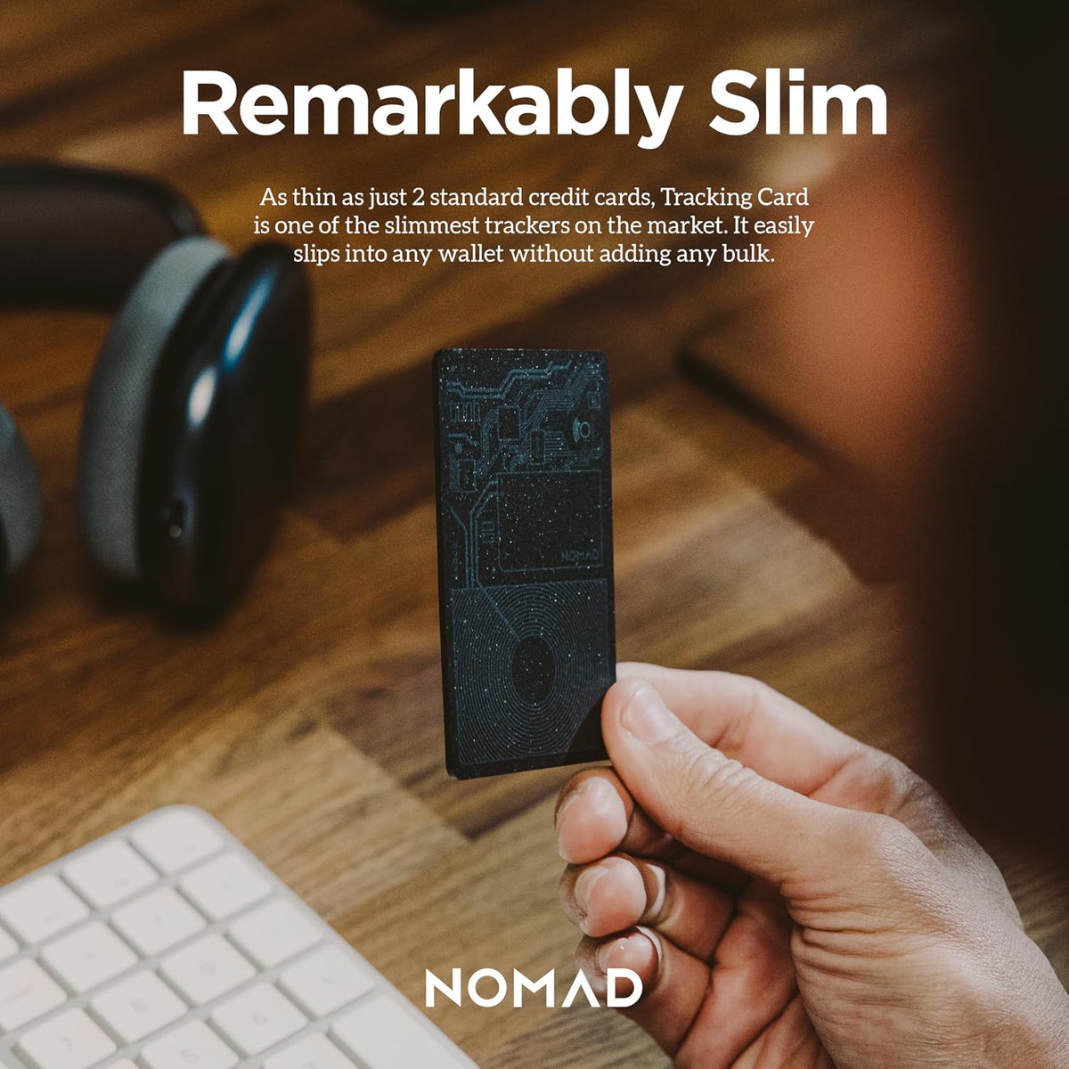 Nomad Tracking Card Carbide, Slim Card Tracker with IPX7 Waterproof and Dust Proof Card Tracker for Wallet & Luggage, 5 Months GPS Tracker Long Battery Life, Rechargeable, Compatible with iOS Only