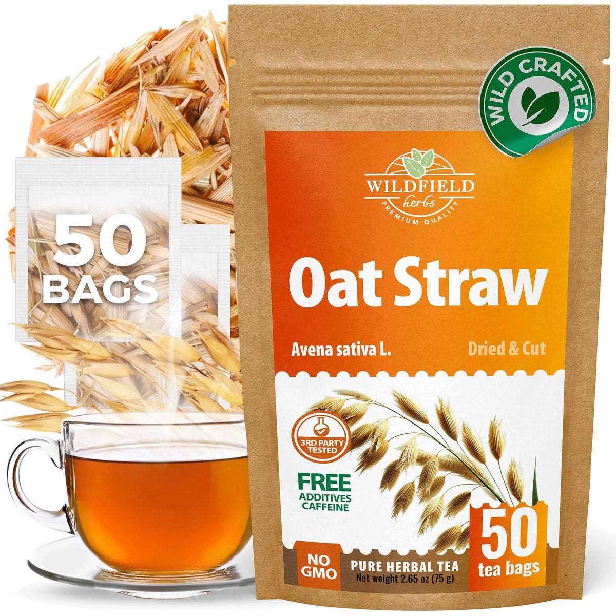 50 Bags Oatstraw Tea Oat Straw Herb Tea (Avena Sativa L.) - 50 Count 1.5g Bags Oat Straw Hierba De Paja De Avena