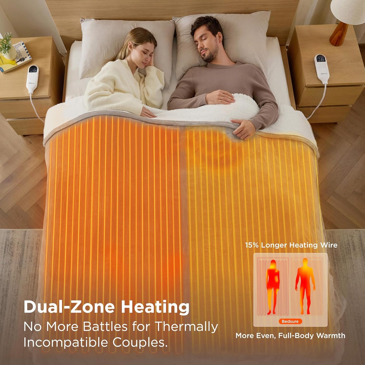 Bedsure Heated Blanket Throw Blanket with Preheat Function - Fast Heating Electric Blanket, Soft Flannel Throw with 6 Time Settings(Up to 10H), 6 Heating Settings, Gifts for Grandma (50"x60", Cream)