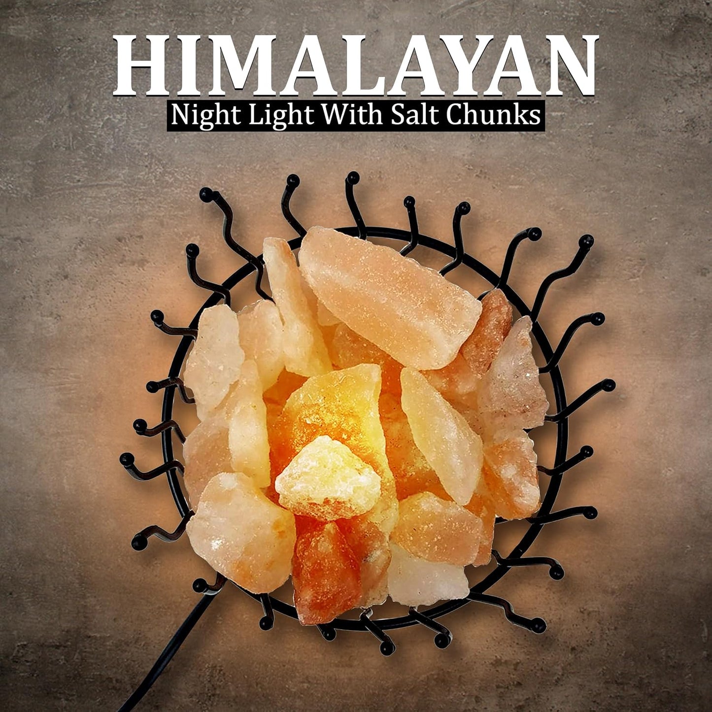 Natural Himalayan Salt , Tall Round Metal Basket lamp with Dimmer Switch | 8-10 lbs