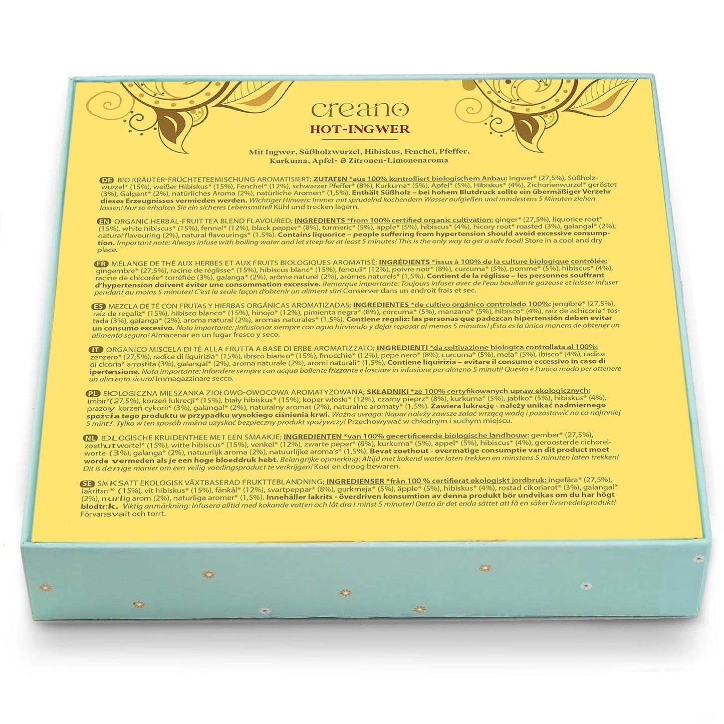 Creano Organic Herbal Tea Sampler Gift Set - Tea Gift Box - 27 Organic Tea Bags in 9 Different Varieties 54 g