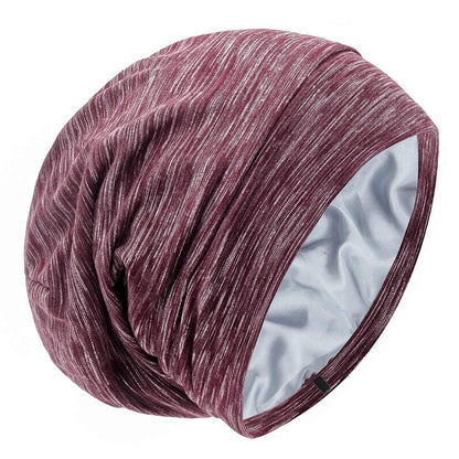 Silk Satin Lined Bonnet Sleep Cap - Adjustable Stay on All Night Hair Wrap Cover Slouchy Beanie for Curly Protection Women and Men Solid Black