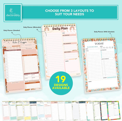 Decorably 52 Sheets Boho Undated Daily to Do List Notepad, 6.5x10in Spring-Bound Planner Pad, Easy Tear-Off Design, with Priorities, Checklist, Agenda, Reminders, Notes - Home, School, Office