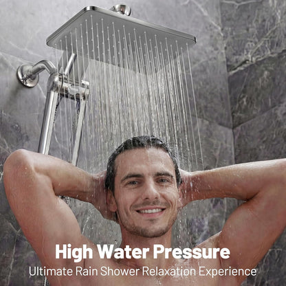 Dual Filtered Rainfall Handheld Shower Head Spray Combo, DAKINGS 7-Mode Shower Head With Handheld Spray Combination, Upgraded 11" High Flow Rain Handheld Spray Combo With Fixed Showerhead, Matte Black