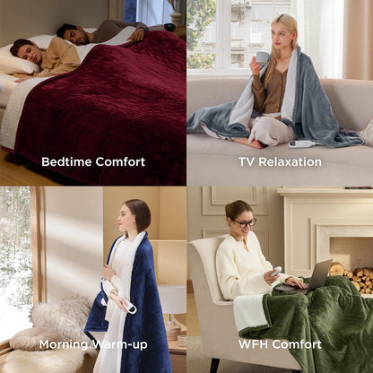 Bedsure Heated Blanket Throw Blanket with Preheat Function - Fast Heating Electric Blanket, Soft Flannel Throw with 6 Time Settings(Up to 10H), 6 Heating Settings, Gifts for Grandma (50"x60", Cream)