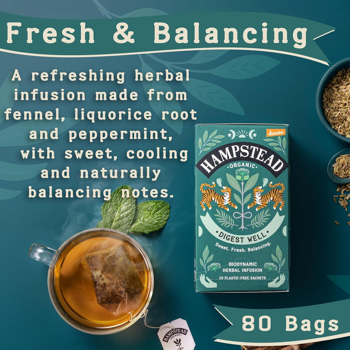 Hampstead Tea Organic Fairtrade, Fennel Liquorice Tea, 20 Count Sachet