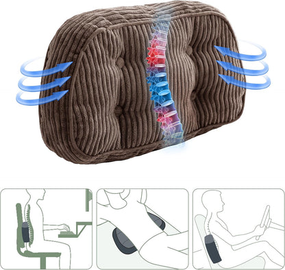 HIGOGOGO Lumbar Support Pillow for Recliner Chair/Accent Chair/Couch/Office Chair, Tufted Corduroy Back Support Cushion for Elderly, Recliner Cushions for Back Rest, Pain Relief, Reading, Brown