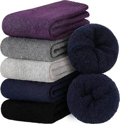 EBMORE 5 Pairs Women Merino Wool Boot Socks Warm Thermal Winter Thick Hiking Cozy Cabin Crew Comfy Socks for Ladies