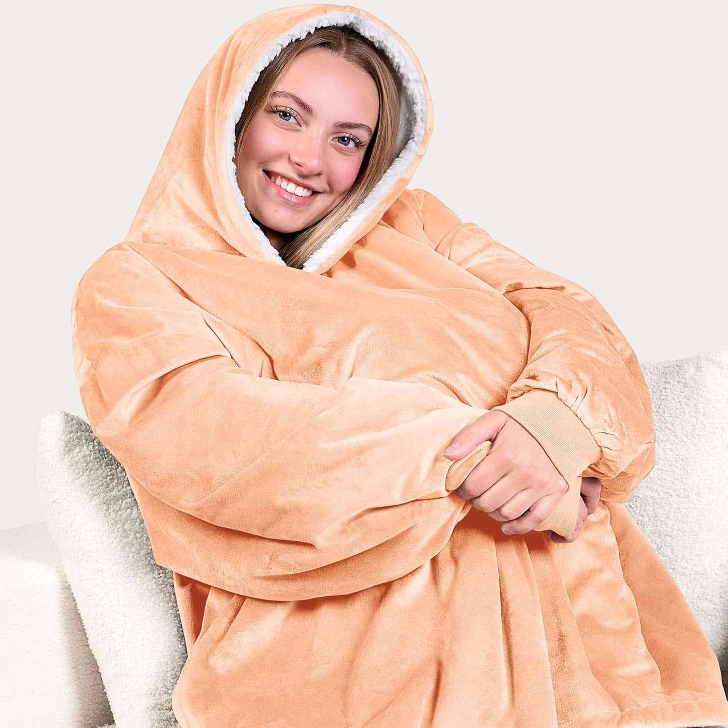 Bare Home Wearable Blanket Hoodie - Soft Plush Sherpa - Warm and Cozy - Oversized Wearable Blanket