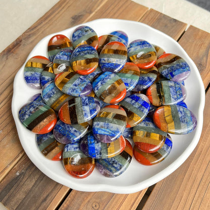 Gemstone Worry Stone, Chakras Worry Stone for Anxiety, Hand Carved Natural Pocket Palm Stones Water Drop Shape 7 Chakra Crystals and Healing Stones for Yoga Meditation 1.7"
