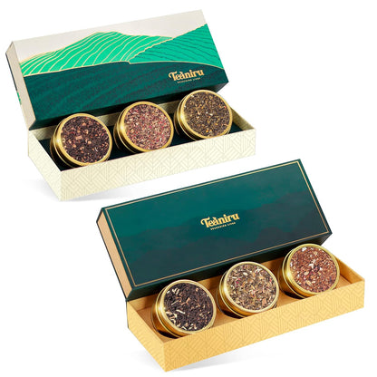 Teaniru, Grandeur Tea Collection | 3 Loose Leaf Tea Sampler | Variety Pack Assortment of Green, Herbal & Black Tea | Gluten Free & Sugar Free | Gift Set for Men & Women | Thanks Giving