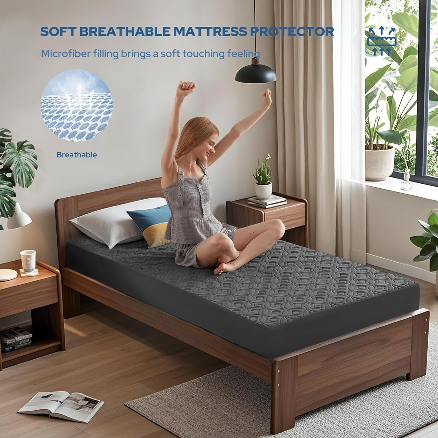 BEDLORE Waterproof Mattress Protector, King Size Mattress Pad with Deep Pocket 6"-18" Depth, Soft Noiseless Dirt-Proof Bed Mattress Cover Washable for Home, Bedroom, Hotel (Gray)