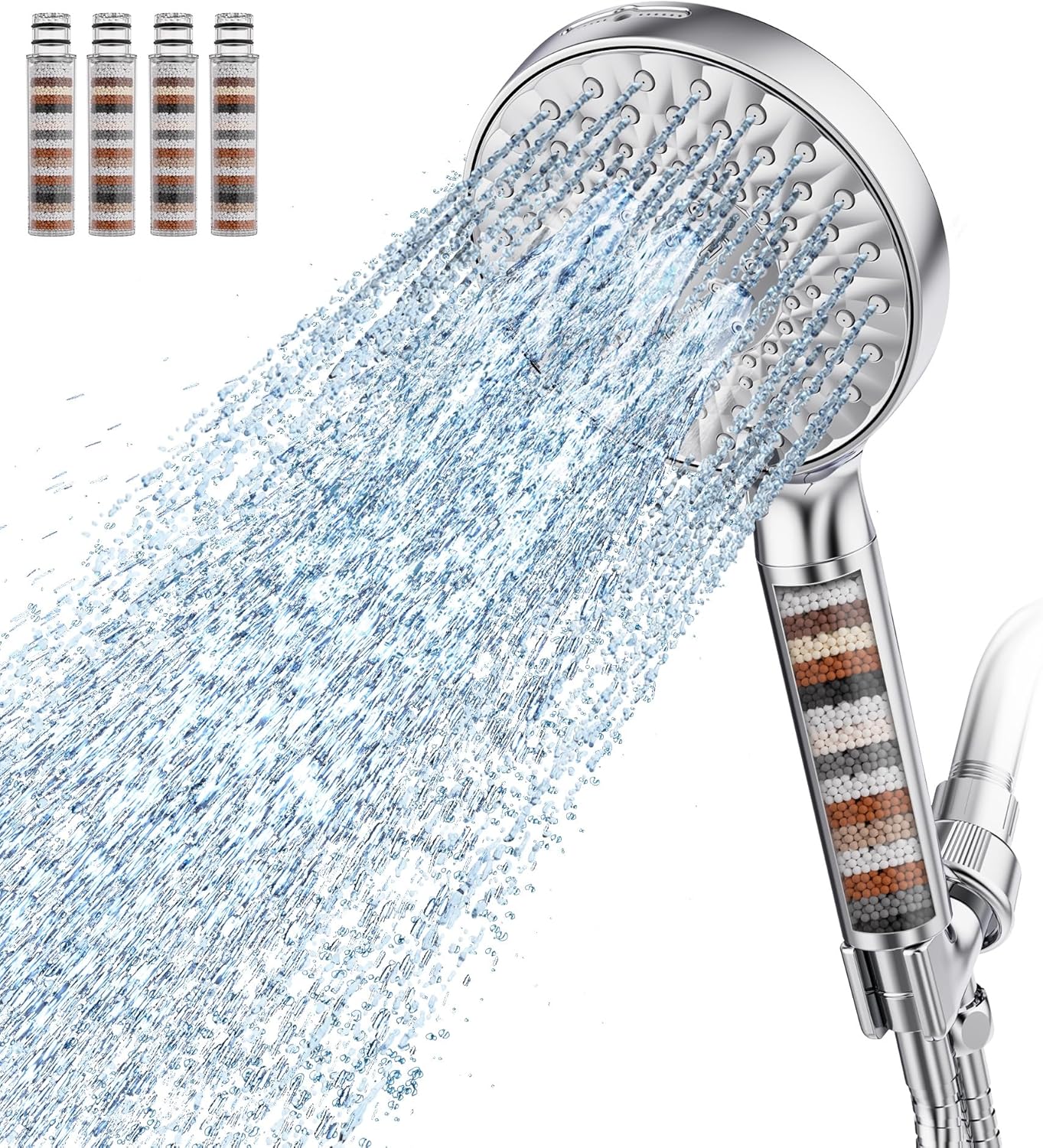 SR SUN RISE Filtered Shower Head with Handheld High Pressure 9 Spray Mode Showerhead Detachable Shower Head Water Softener Filters Beads for Hard Water Remove Chlorine 1 Filter Chrome