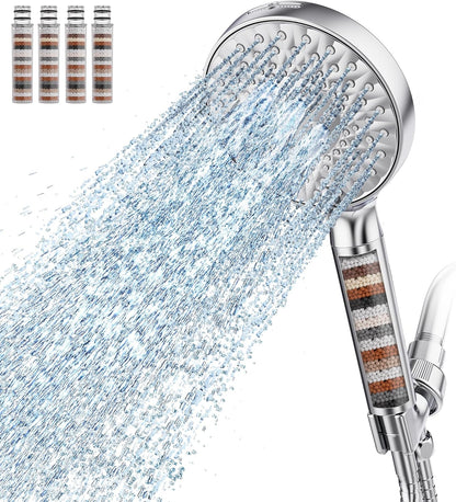 SR SUN RISE Filtered Shower Head with Handheld High Pressure 9 Spray Mode Showerhead Detachable Shower Head Water Softener Filters Beads for Hard Water Remove Chlorine 1 Filter Chrome