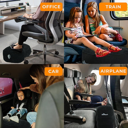 Inflatable Foot Rest Pillow for Airplane Travel - Adjustable Leg Rest for Long Flights, Baby/Toddler Airplane Seat Extender - Grey
