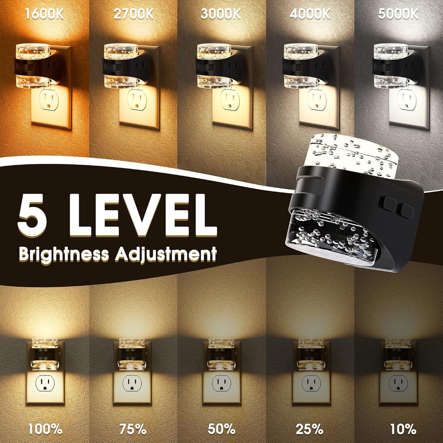 Briignite Night Light, Night Lights Plug into Wall, Soft White LED Nightlight for Kids, Adjustable Brightness 0-100LM, Dusk to Dawn Sensor, Soft Light for Bedroom, Hallway, Nursery, 2 Pack