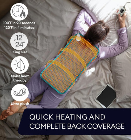 GENIANI Electric Heating Pad for Back Pain & Cramps Relief, Electric Throw, Self Care Gifts for Women, Heating Pad for Neck & Shoulder, Machine Washable Microplush, Auto Shut Off (12"x24", Tabby Gray)