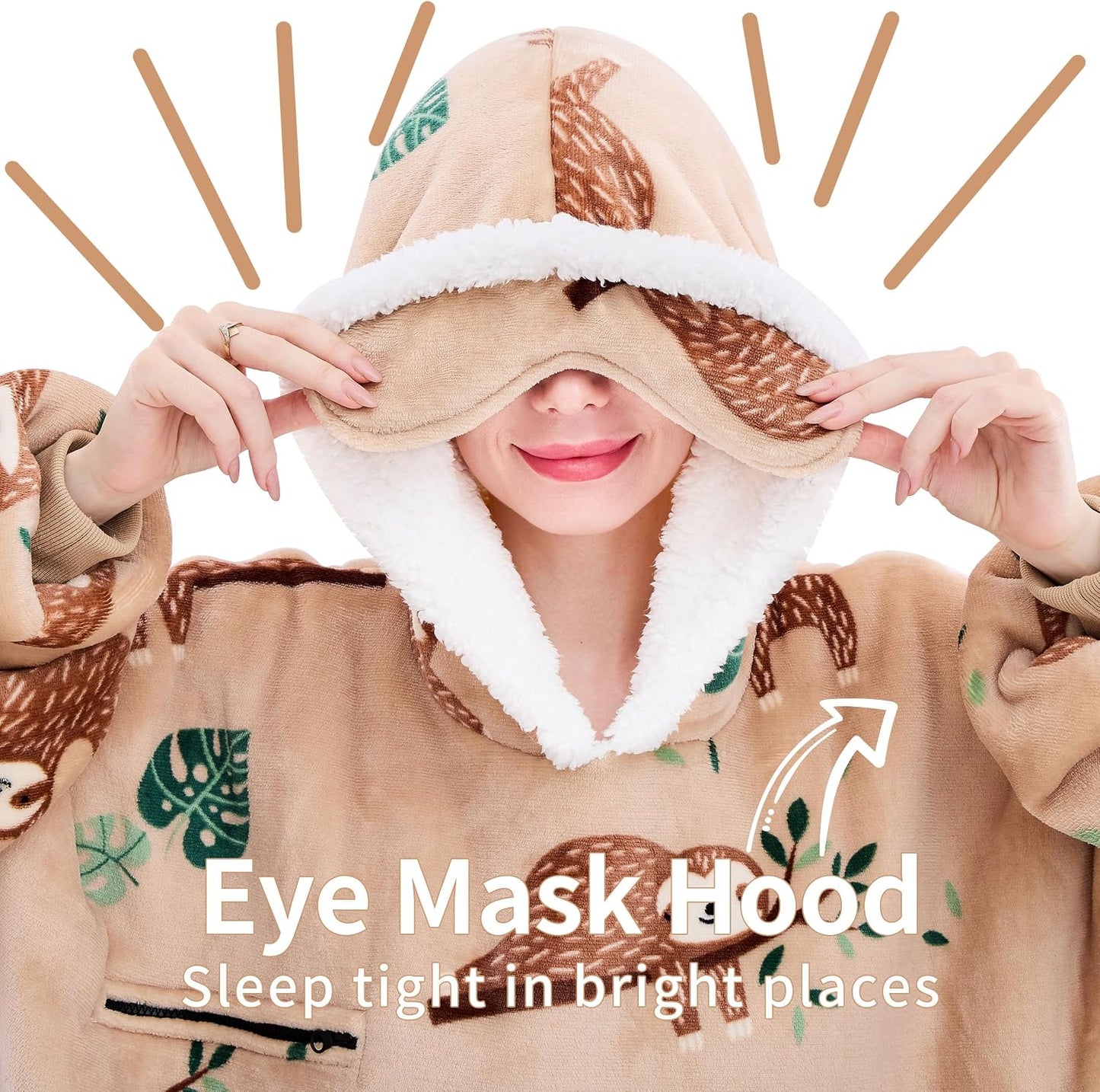 IFNOW Wearable Blanket Hoodie, Oversized Sherpa Fleece Hooded Blanket Sweatshirt with Eye Mask and Pocket, Comfy Long Flannel Blanket for Adults Men,Gifts for Women Mom Girlfriend,MoonFace