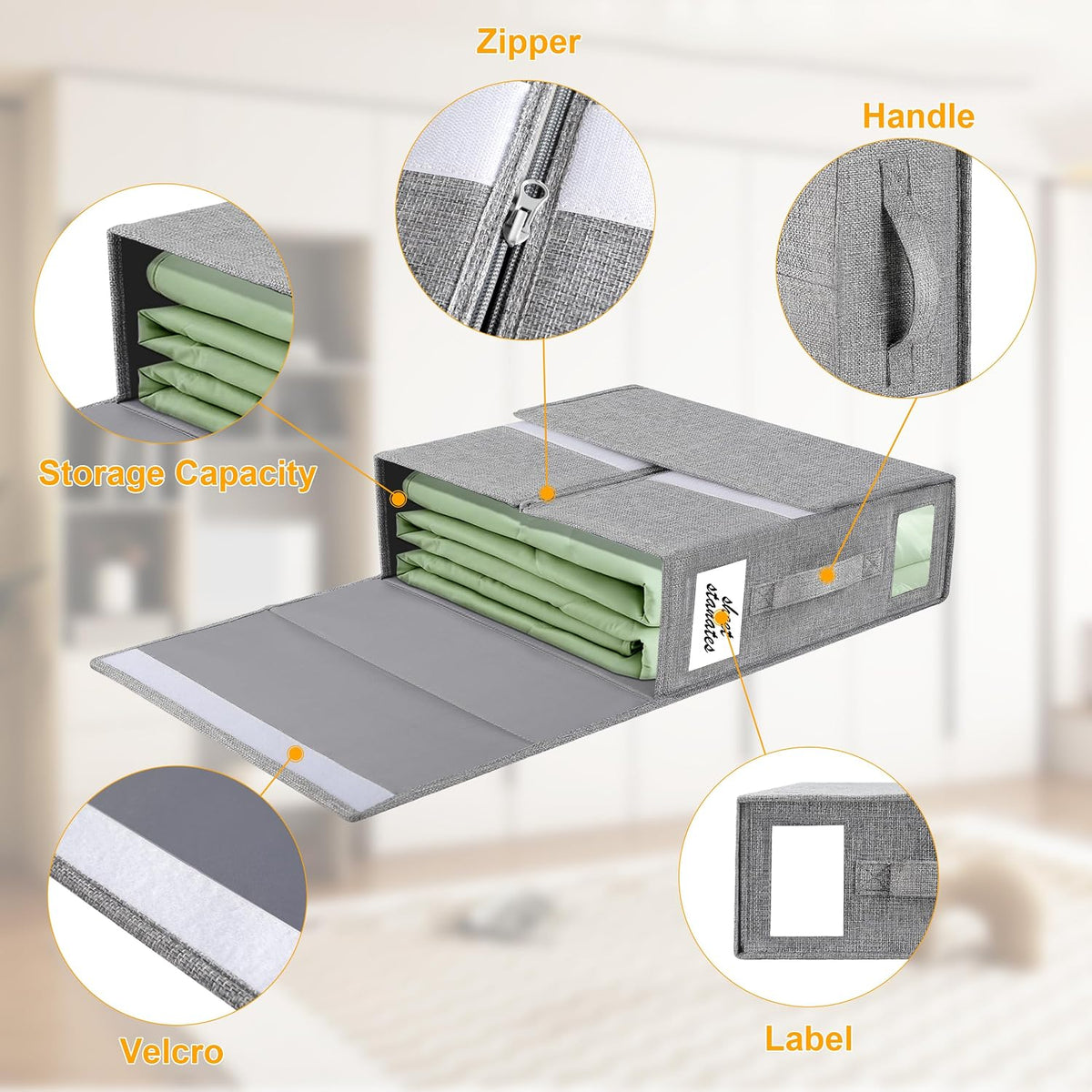 2-Pack Bed Sheet Organizers and Storage, Oxford Grey