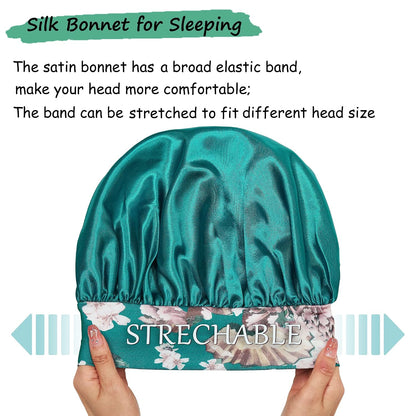 3 Pack Satin Bonnet Silk Hair Bonnet for Sleeping, Sleep Bonnets for Women Large Wide Soft Band Sleep Cap for Curly Hair Braids