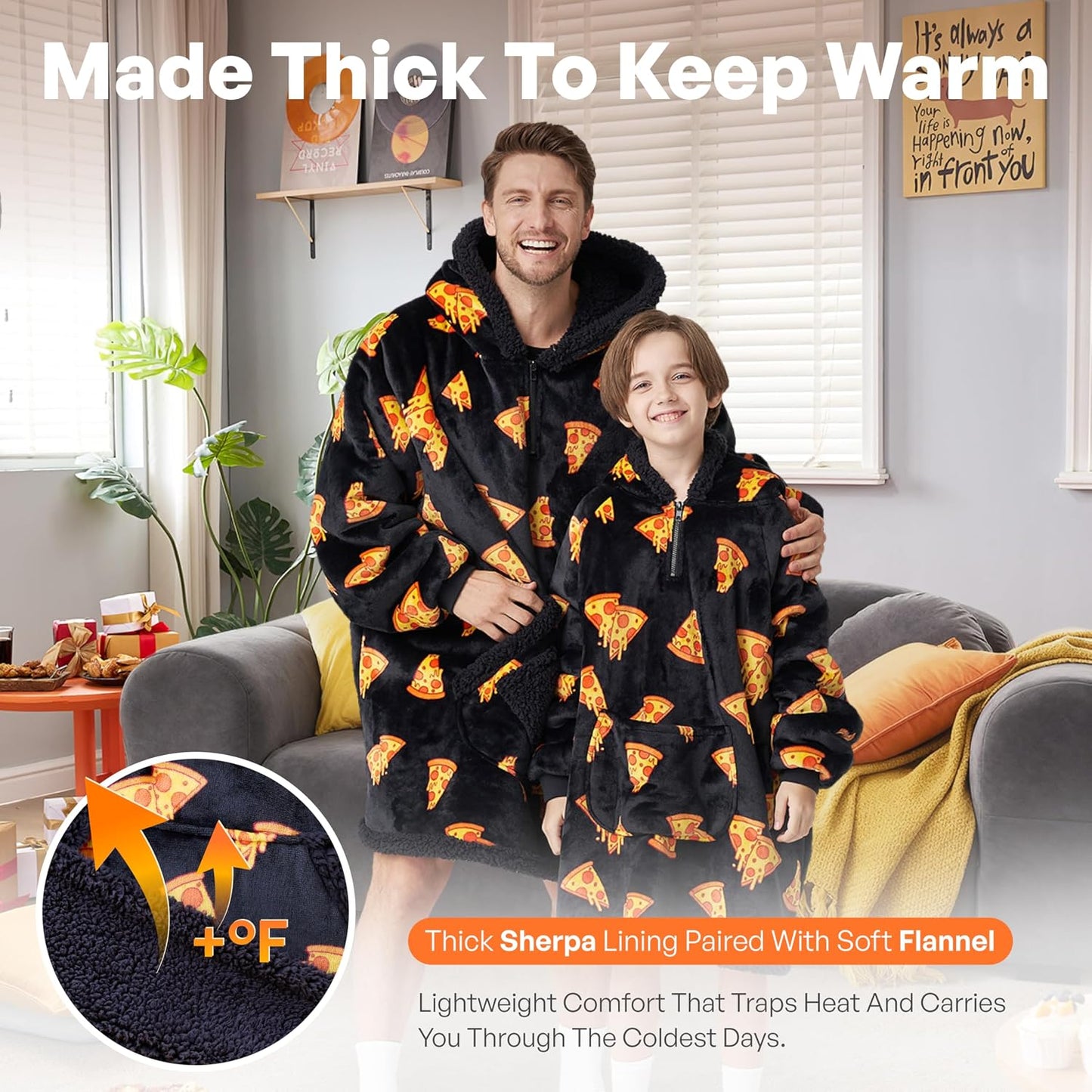 Giggling Getup Wearable Blanket Hoodie for Adults Gifts for Teen Girls Sister Women Sherpa Fleece Printed Hooded Blanket Sweatshirt Warm Cozy with Pocket & Sleeves Beige Cat