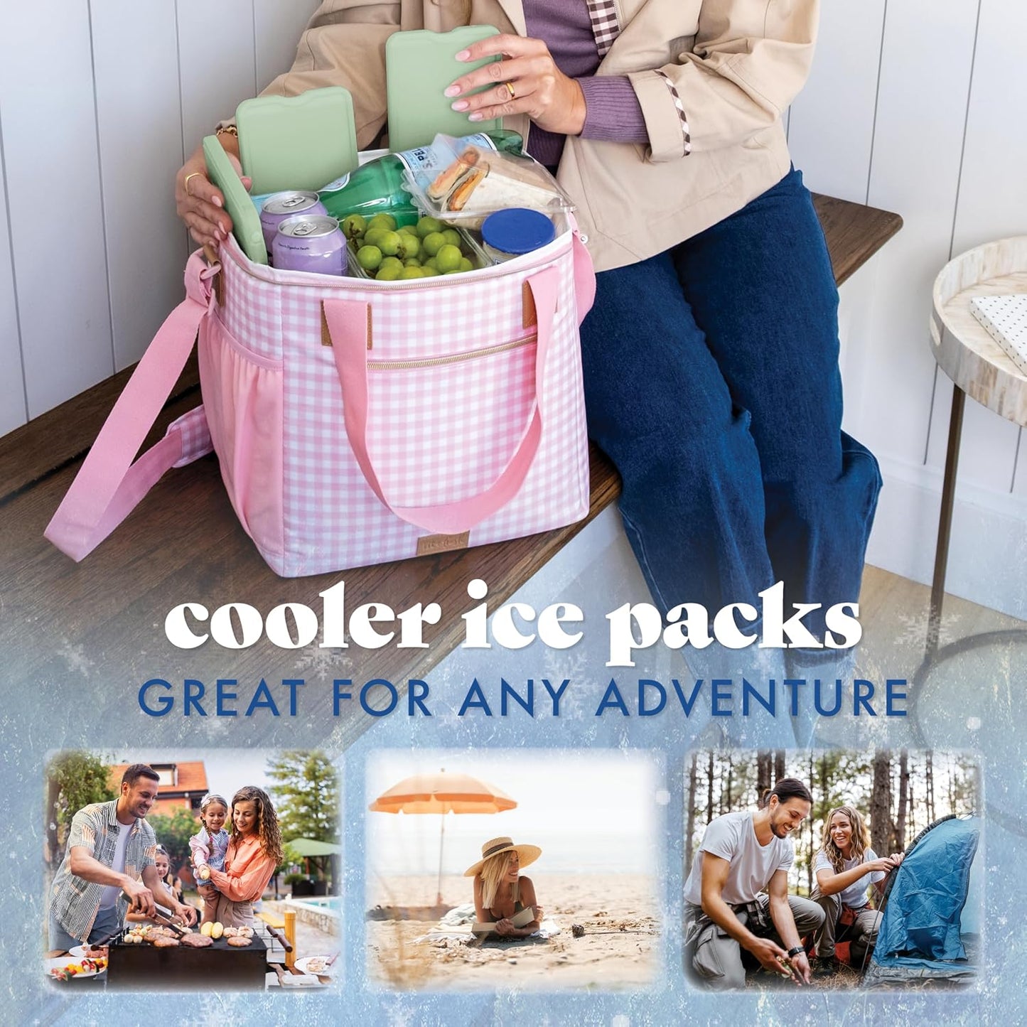 Cool Coolers by Fit & Fresh 4 Pack XL Slim Ice Packs, Quick Freeze Space Saving Reusable Ice Packs for Lunch Boxes or Coolers