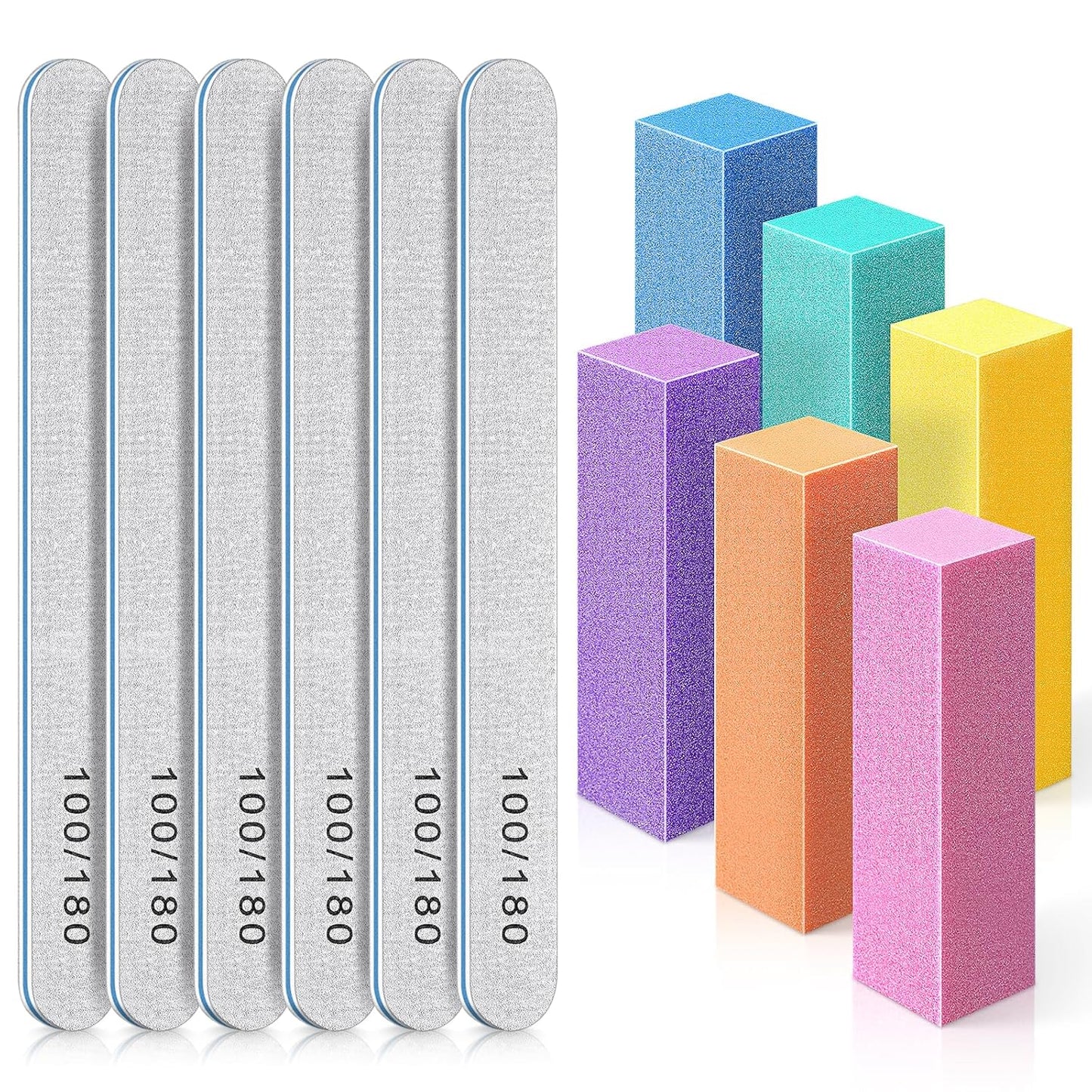 TsMADDTs Nail Files and Buffers, Professional Manicure Tools for Nail Care | Durable Emery, For Natural Or Acrylic Nails, Shaping and Polishing, Salon-Quality, DIY or Pro, 12PCS 100/180 Grit Nail Files