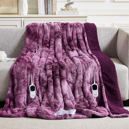 Homemate Heated Blanket Electric Throw - 50"x60" Heating Blanket Throw 1/2/4/6/8 Hours Auto-Off 10 Heat Levels Over-Heat Protection Luxury Faux Fur Sherpa ETL Certification