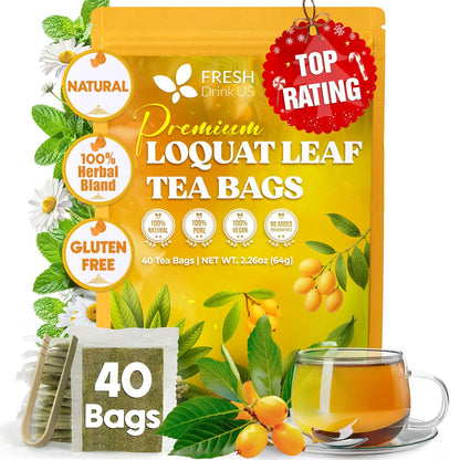 FreshDrinkUS, Premium Loquat Leaf Tea, 40 Count, Pure, Caffeine Free