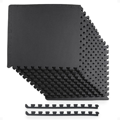 BalanceFrom Puzzle Exercise Mat 1/2" Thick, EVA Interlocking Foam Floor | Tiles for Home Gym, Mat for Home Workout Equipment, Floor Padding for Kids, Black, 24 in x 24 in x 1/2 in, 144 Sq Ft-36 Tiles