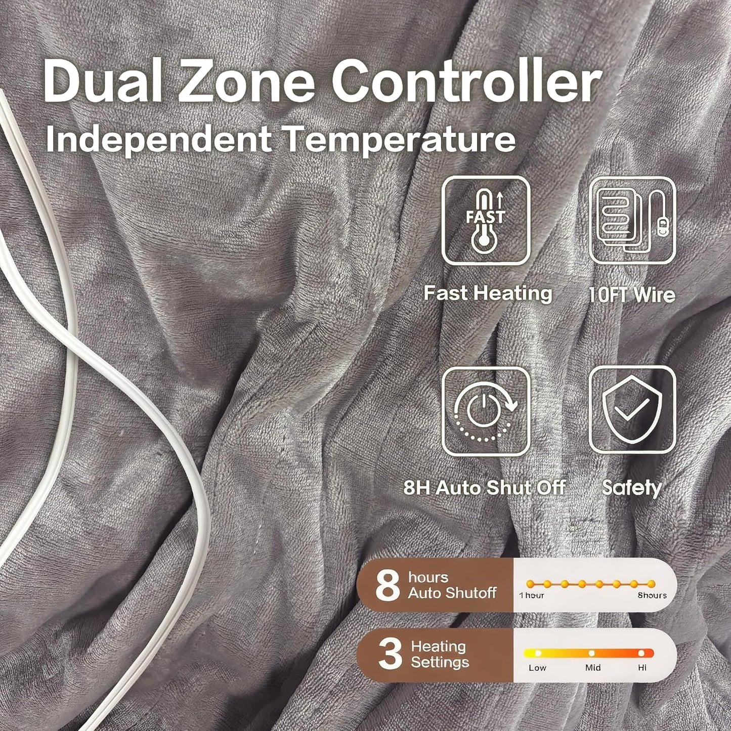 Tefici Electric Heated Blanket Throw, Super Cozy Soft 2-Layer Flannel 50" x 60" Heated Throw with 3 Heating Levels & 4 Hours Auto Off, Machine Washable, ETL&FCC Certified, Home Office Use, Red