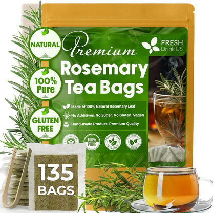 FreshDrinkUS, Premium Rosemary Leaf 135 Tea Bags, 100% Natural and Pure Rosemary Dried Leaves, No Additives, No Caffeine, No Gluten, Vegan.