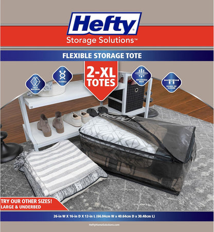 Hefty Storage Bags Extra Large Double Zipper Backpack, Heavy Duty Water Resistant Moving Totes with Shoulder Straps, Foldable Reusable Packing Organizers, (X-Large Black)