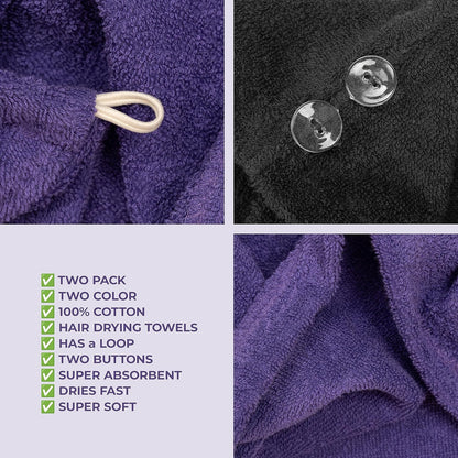 American Soft Linen 100% Cotton Hair Towels for Women, Head Towel Cap, Cotton Hair Turban Towel Wrap for Long Curly Anti Frizz Hair, Soft and Absorbent Cotton Hair Towels 2 Pack, White