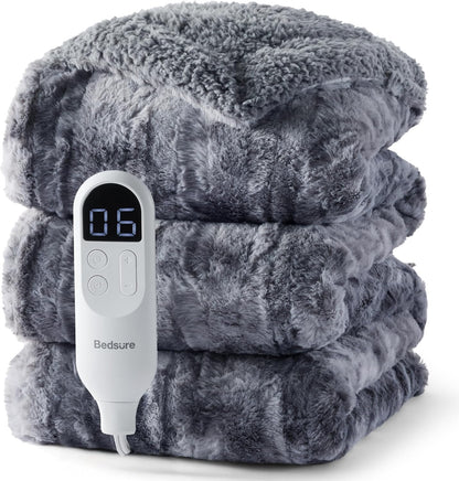 Bedsure Heated Blanket Throw Blanket with Preheat Function - Fast Heating Electric Blanket, Soft Flannel Throw with 6 Time Settings(Up to 10H), 6 Heating Settings, Gifts for Grandma (50"x60", Cream)
