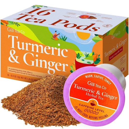 Turmeric Ginger Tea Pod 16 Count - 100% Natural Caffeine Free Herbal Tea