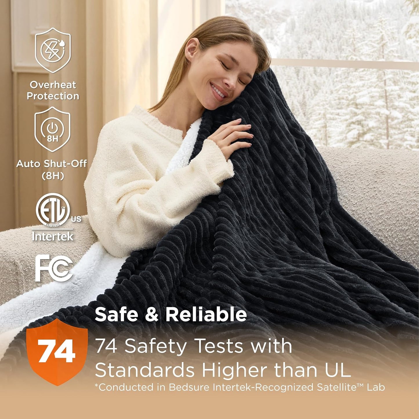 Bedsure GentleSoft Heated Blanket Throw - Soft Ribbed Flannel Electric Blanket, Gifts for Grandma (50x60 inches, Grey)