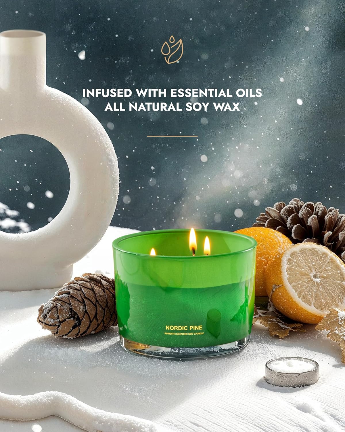 96NORTH Luxury Vanilla Soy Candles | Large 3 Wick Jar Candle | Up to 50 Hours Burning Time | 100% Natural Soy Wax | Relaxing Aromatherapy Aesthetic Candle | Housewarming Gift for Men and Women