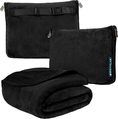 PAVILIA Travel Blanket Pillow, Soft Airplane Blanket 2-IN-1 Combo Set, Plane Blanket Compact Packable, Flight Essentials Car Pillow, Travelers Gifts Accessories Luggage Backpack Strap, 60x43 Teal Blue
